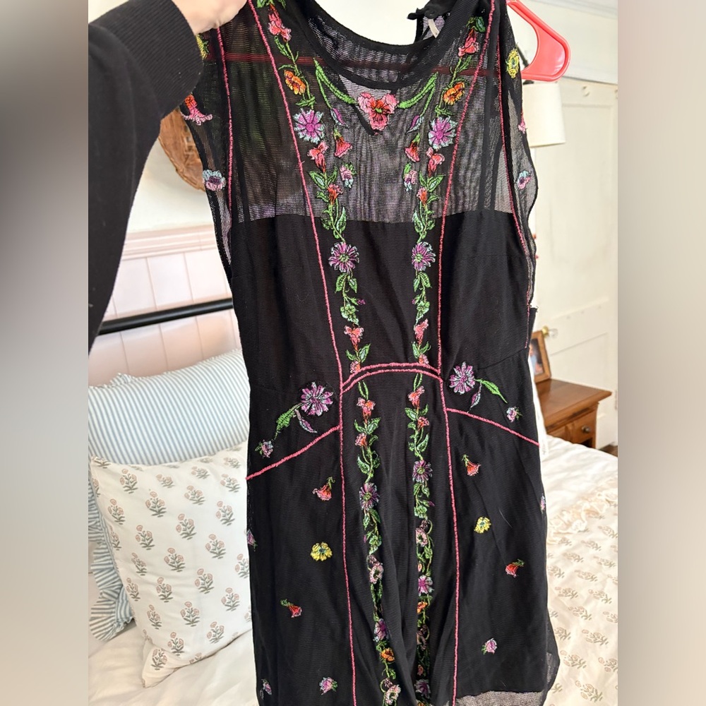 Free People Black Riviera Mesh Floral Dress